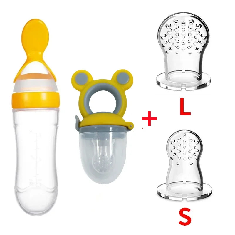 4Pcs Baby Feeding Bottle with Fruit Pacifier Set Baby Spoon Bottle Toddler Fresh Vegetable Fruit Feeder Kids Feeding Supplies