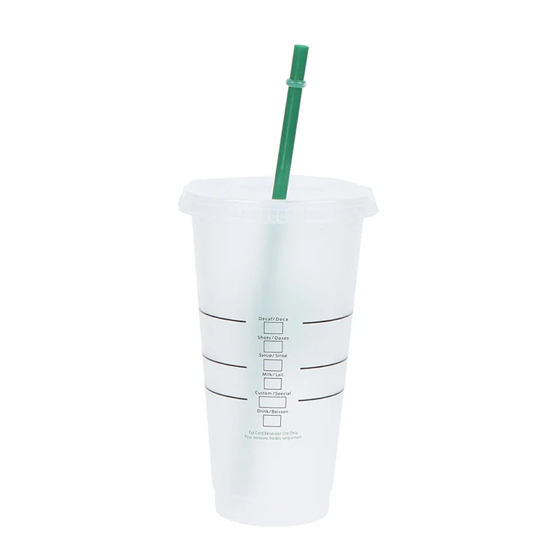 Drink Change Color Straw Mugs with Lid Plastic Tumbler Matte coffe bottle Cup