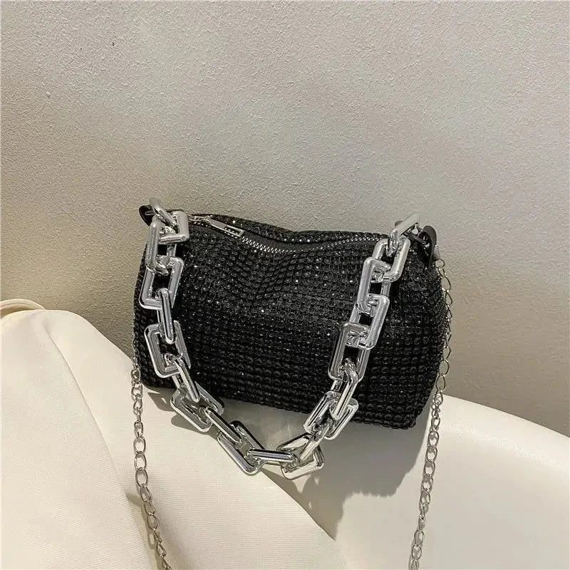 Allover Rhinestone Bucket Bag, Glitter Chain Prom Purse, Women's Mini Crossbody Bag (18cm*13cm*13cm)