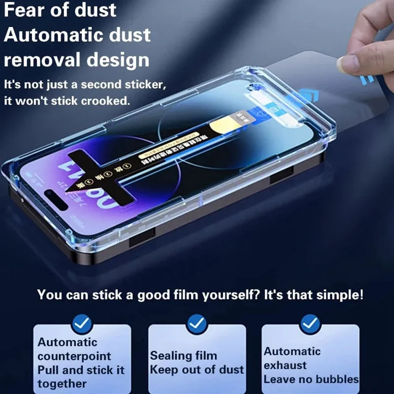 1-2PCS Premium Tempered Glass For iPhone 16 15 14 13 12 11 Pro Max Plus XS XR Easy Installation Glass Dust Free Screen Protector