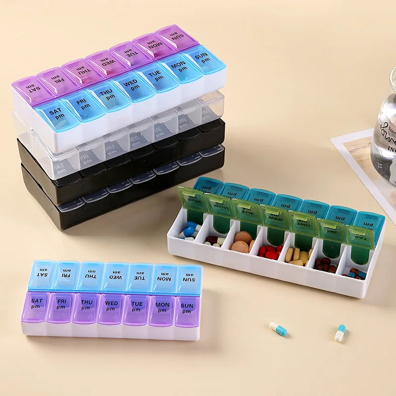 7 Days a Week Pill Organizer Morning and Night Pill Holder Storage Box Splitter Travel Medicine Organizer Portable Medicine and