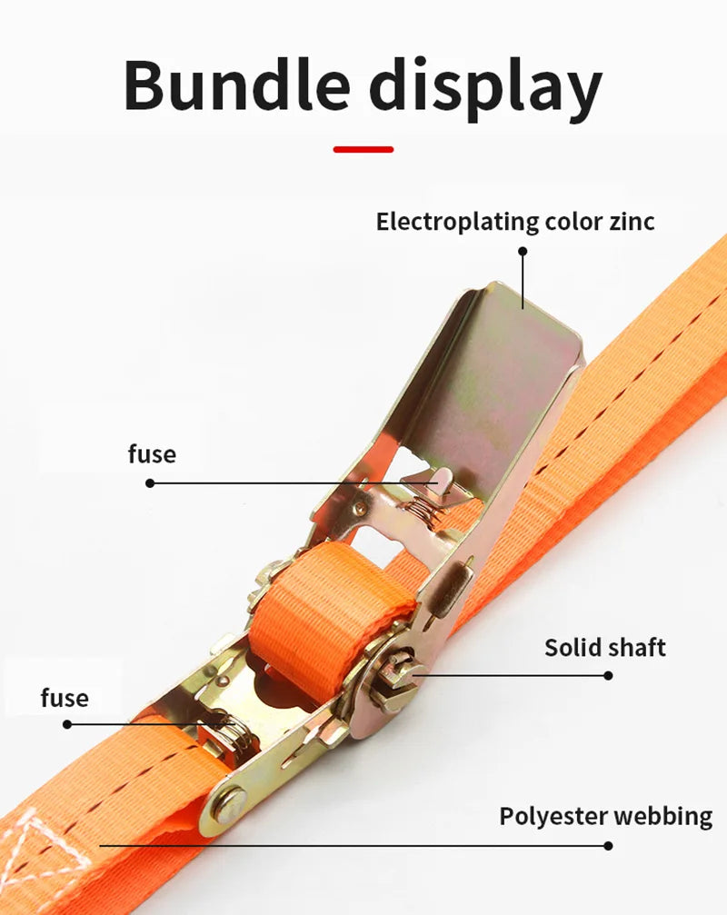 Heavy-Duty Car & Truck Front Cargo Ratchet Strap with Metal Buckle - Adjustable, Secure Tie-Down for Safe Luggage Transport