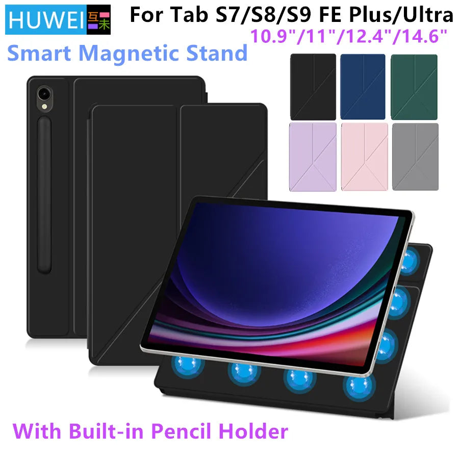 HUWEI Magnetic Case For Samsung Galaxy Tab S9 FE S7 S8 Plus S9FE S7FE S9+ S8+ S8 S9 Ultra Talbet Stand Smart Shell Cover Cases