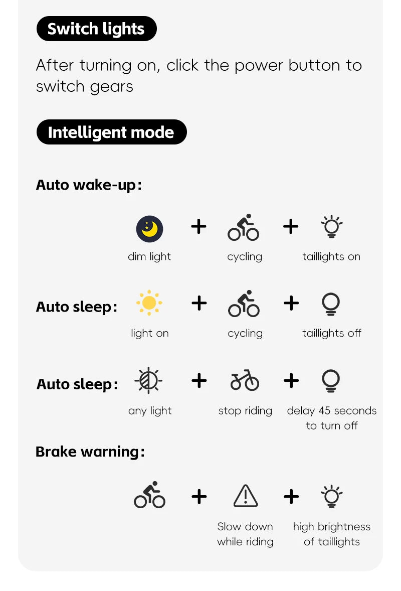 WEST BIKING Waterproof Bike Tail Light Smart Brake Sensing Rechargeable LED Cycling Rear Light Night Warning Bicycle Accessories