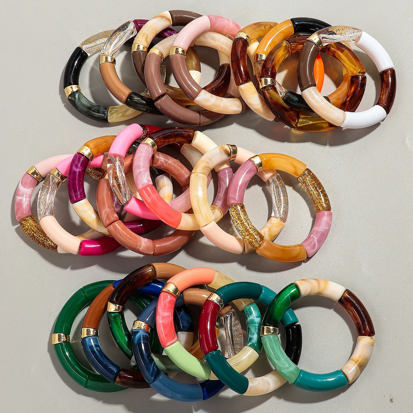 Bohomia Acrylic Design Style Chunky Bamboo Stackable Bracelet for Women Boho Elastic Colorful Tube Beads Braceletes 2024 Jewelry