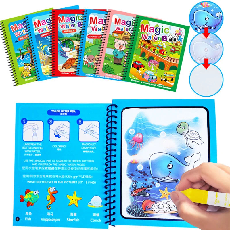 Montessori Toys Reusable Coloring Book Magic Water Drawing Book Painting Drawing Toys Sensory Early Education Toys for Children