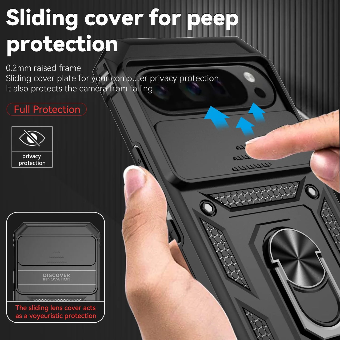 Shockproof Hybrid Dual Layer Magnetic Metal Ring stand Case For Google Pixel 9 8 7 Pro 6 6A 7A Slide Camera Lens Protetion Cover