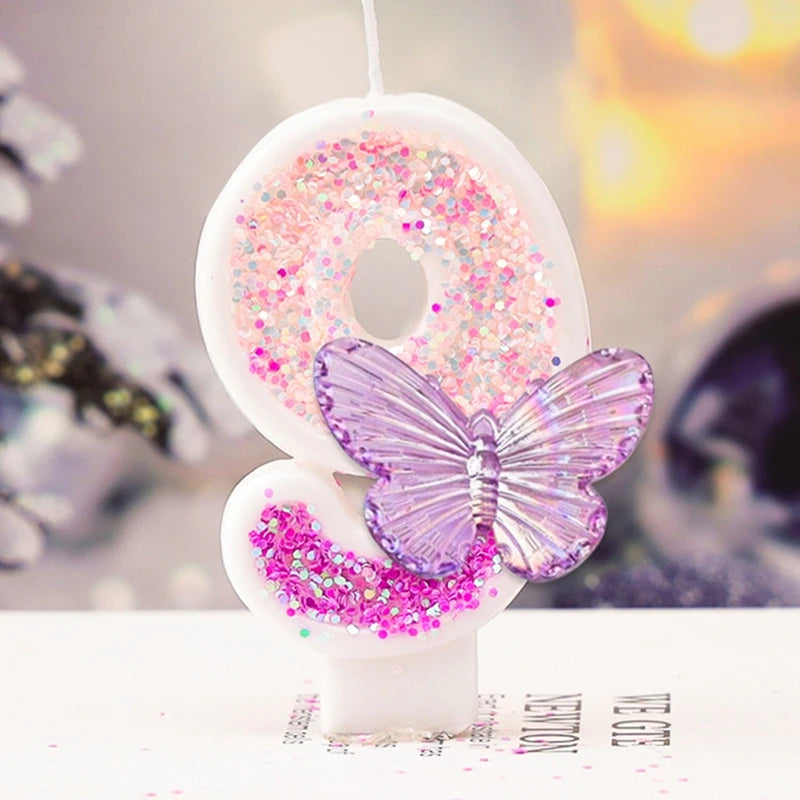 1st Birthday Candle Cake Topper Colours Creative Number 1 Candle Cute Pink Butterfly Digital Candle Birthday Wedding Party Decor