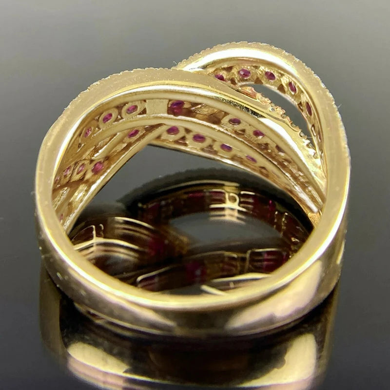 Gorgeous Gold Color Cross Ring Female Party Jewelry with Bright Zirconia Crystal Fashion Women Luxury Finger Accessories