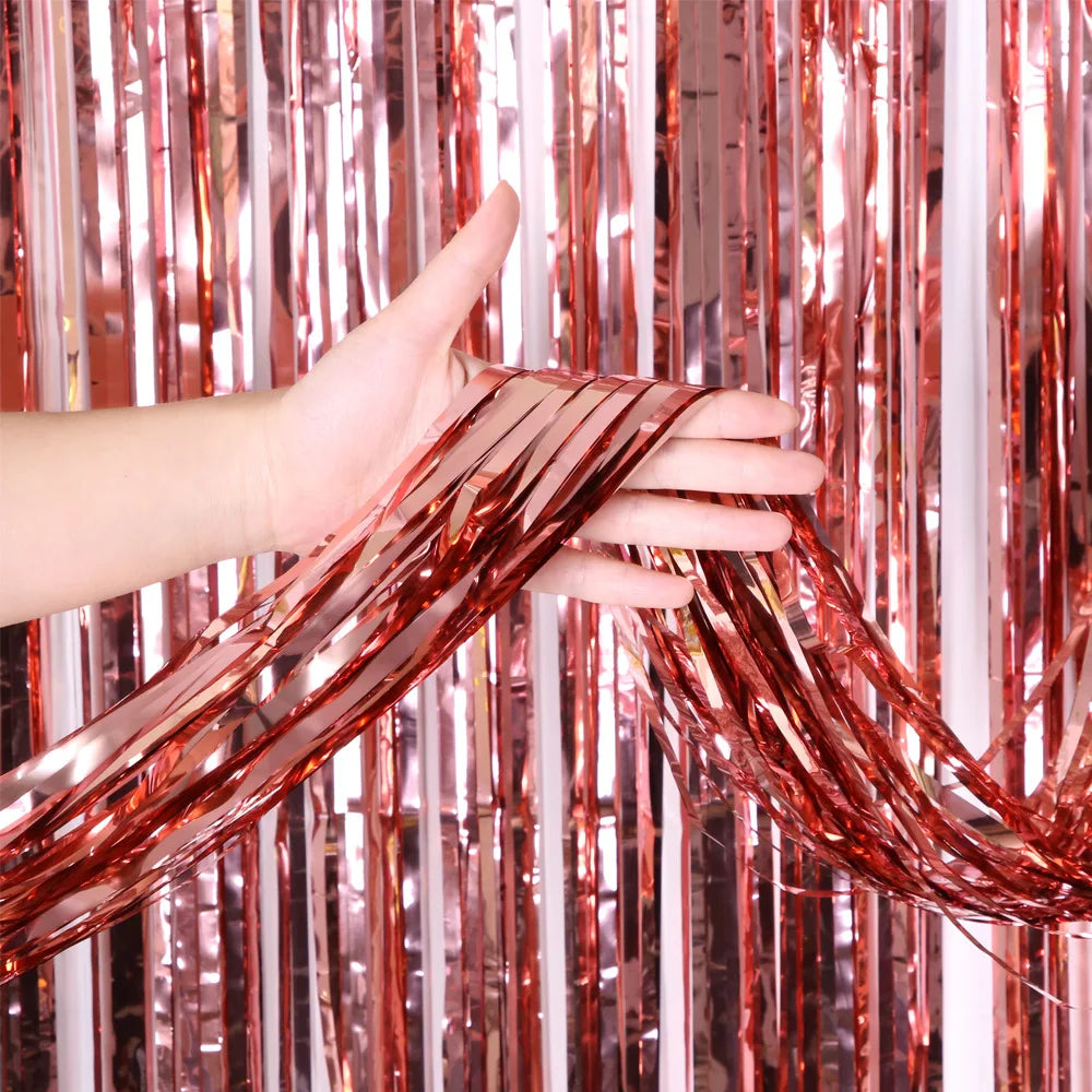 2/3M Party Background Wedding Decoration Foil Fringe Curtain Sequin Bachelorette Photo Backdrop Wall Curtain Birthday BabyShower