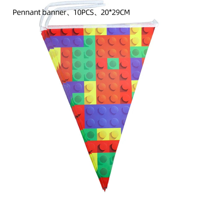 Building Blocks Theme Party Decor Supplies Disposable Tableware Cup Cake Topper Balloon Backdrop For Birthday Party Decoration