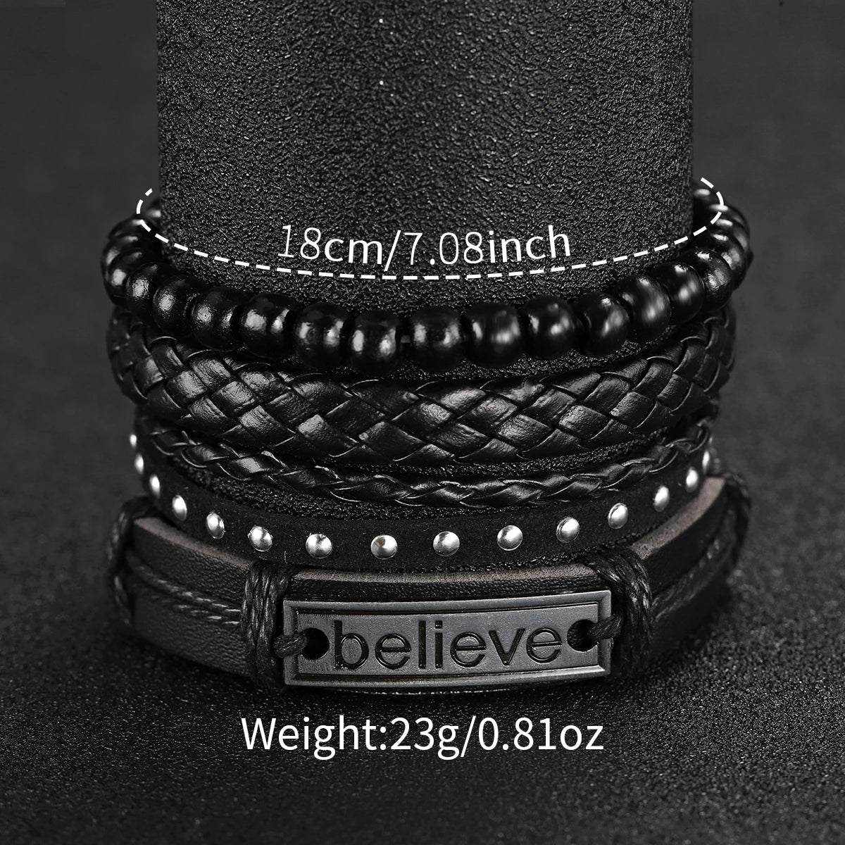 5PCS/Set Men's Business Watches Fashion Arabic Dial Leather Band Quartz Watch Bracelets Set(Without Box)