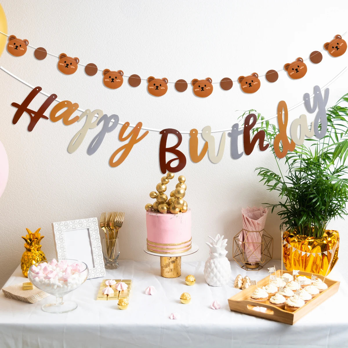 Bear Happy Birthday Banner Cute Bear Paper Birthday Bunting Banner Hanging Garland for Kids Baby shower 1st First Birthday Decor