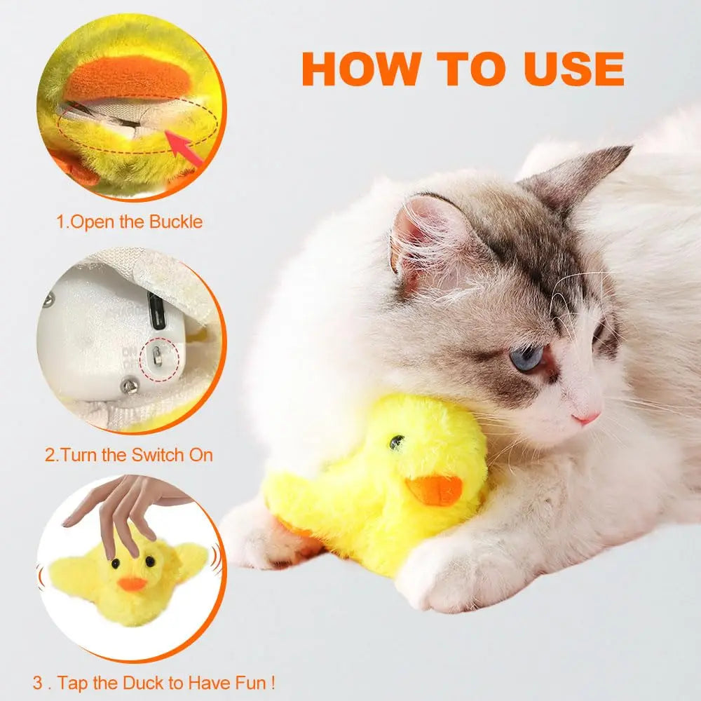 Cat Toys Flapping Quacking Duck Electric Bird Rechargeable with Catnip Touch Activated Plush Toy Kitten Toy Interactive Toys