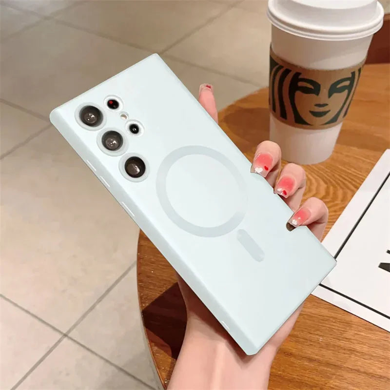 Luxury For MagSafe Magnetic Wireless Charging Case For Samsung Galaxy S24 S23 S22 S21 Ultra Fe Plus Lens Protective Back Cover