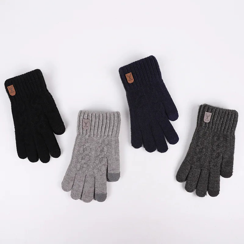 Men's warm gloves winter touch screen plus fleece gloves cold warm wool knitted gloves