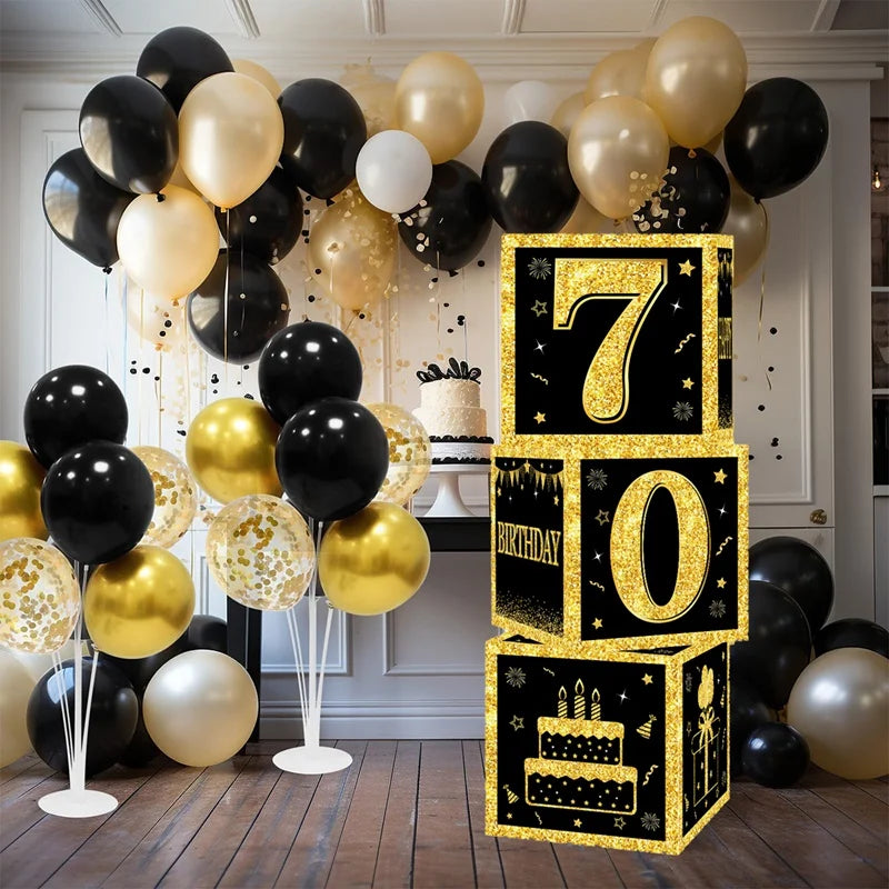 Gold Black Birthday Number Paper Boxes 18 30 40 50 60 70 75 80 Year Old Birthday Party Decoration Adult Birthday Party Supplies