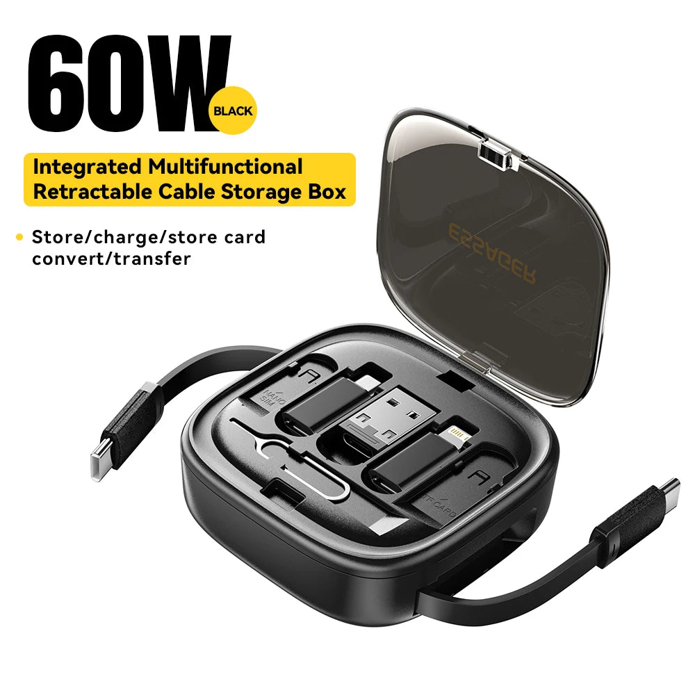 Essager USB C To Tpye C Cable PD 60W for Xiaomi Poco Fast Charging Data Travel Multi Functional Cord With Holder Storage Box