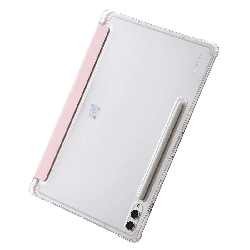 For Samsung Tab S9 Plus Case 12.4" Acrylic Clear Hard Back Stand Smart Cover For Galaxy Tab S9 FE S10 Plus Case With Pen Holder