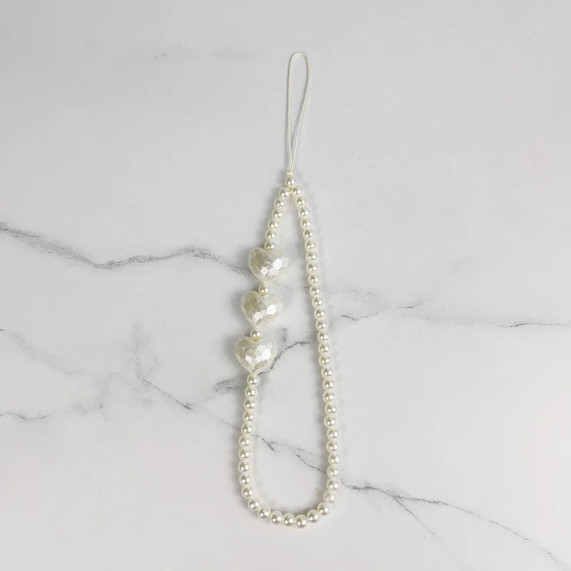 Korean Cute Charm Love Heart Bowknot Phone Chains For Women Telephone Jewelry Strap Beaded Lanyard Hanging Cord Accessories