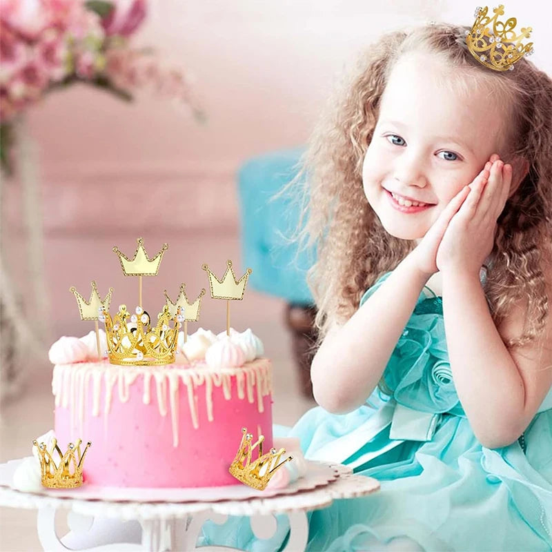 Mini Pearl Crown Cake Decoration Cupcake Topper Kids Hair Ornaments DIY Cake Baking Decoration For Wedding Birthday Party Decor