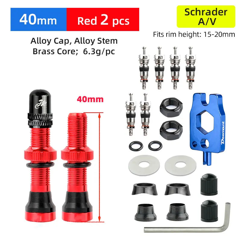 Deemount 2PCS Bicycle Tubeless Schrader Nipple A/V Valves Brass Core CNC Machined Anodized for MTB Road Bike Tubeless Rims