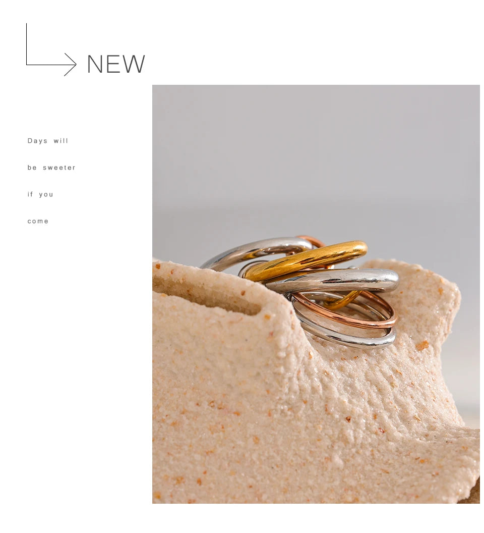 Yhpup Stainless Steel 3 Colors 5 Links Stacked Rings 2024 PVD Real Gold Plated Jewelry