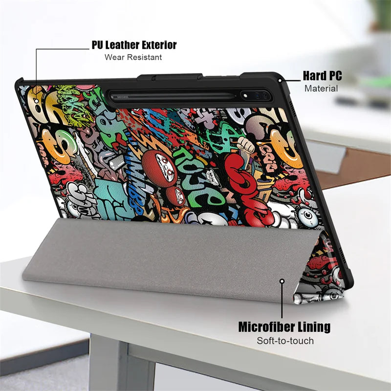 For Samsung Galaxy Tab S10 Ultra Case 14.6" Magnetic Fold PU Leather Stand Hard Tablet Funda For Galaxy Tab S9 Ultra Case Cover