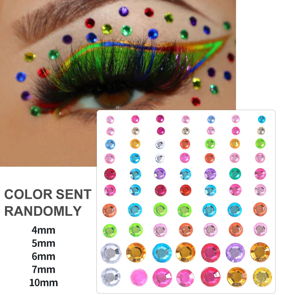 3D Face Eyes Party Makeup Tattoo Sticker Acrylic Diamond Rhinestones Sticker Self-adhesive Mixed Crystal Face Decoration Sticker