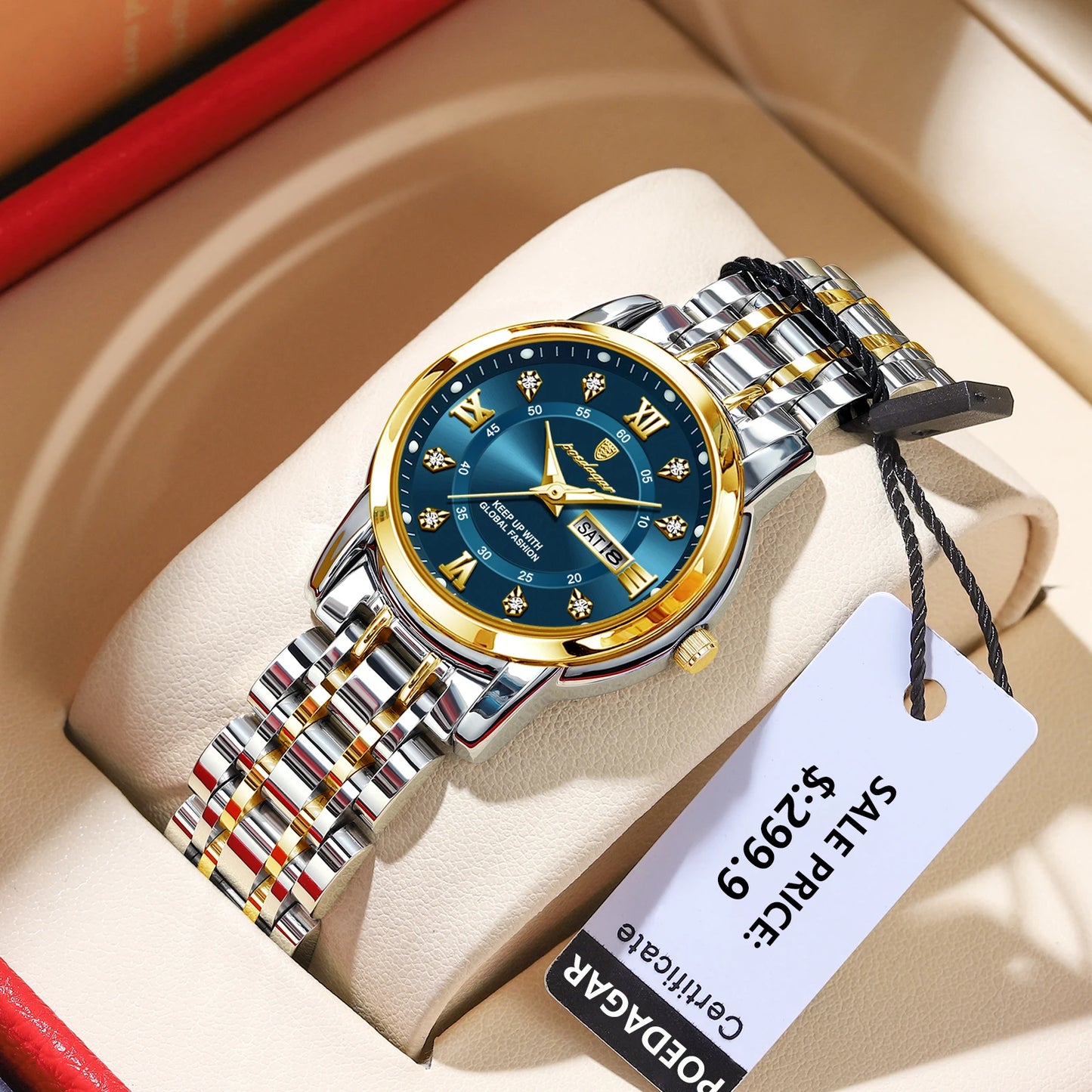 POEDAGAR Luxury Women Wristwatch Waterproof Luminous Date Week Women's Watches Stainless Steel Elegant Dress Quartz Ladies Watch
