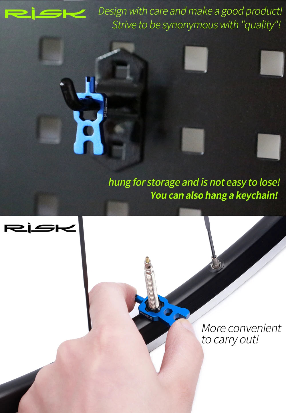 RISK 4 in 1 Bike Valve Core Wrench With 2 Presta Valve caps set Road Bicycle Valve Installation Removal Portable Repair Tool