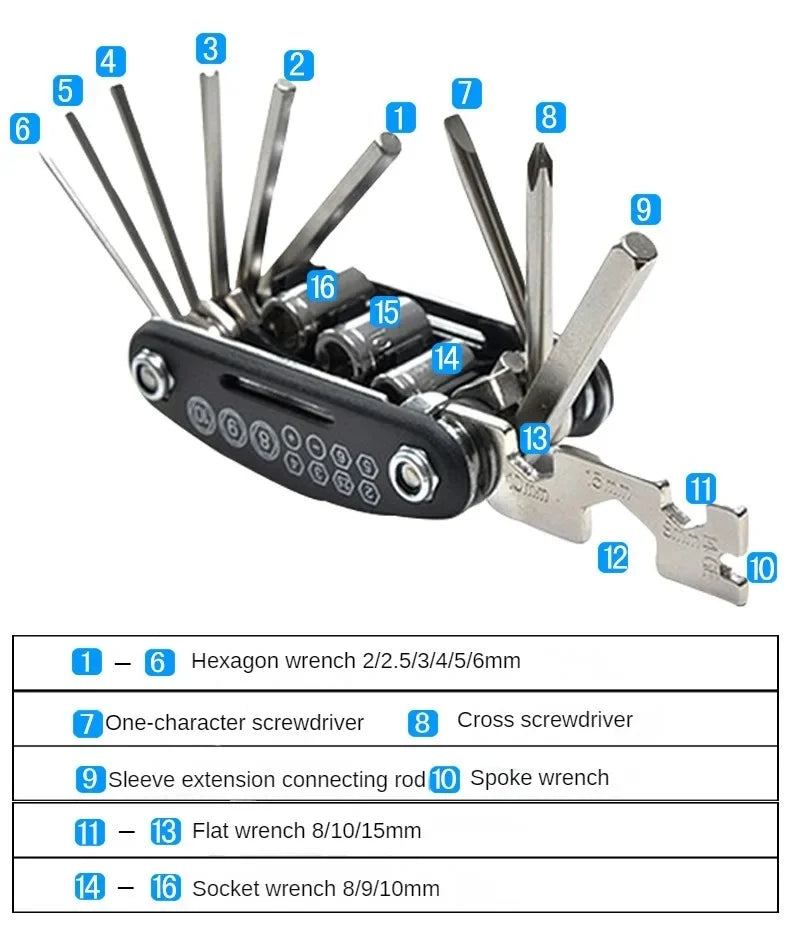 1Pc Multifunctional Bike Tool 16 In 1 Pocket Mini Bicycle Repair Tool Portable Bike Bicycle Screwdriver Repair Cycling Tool