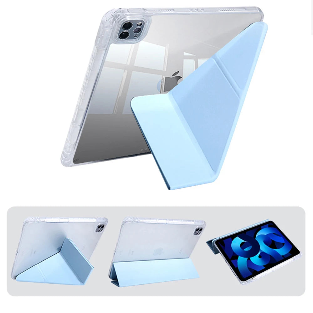 For iPad 2024 Air 6 2022 2018 iPad Pro 11 Air5 Air4 10.9-inch 11-inch transparent tpu multi-angle stand Smart pen holder