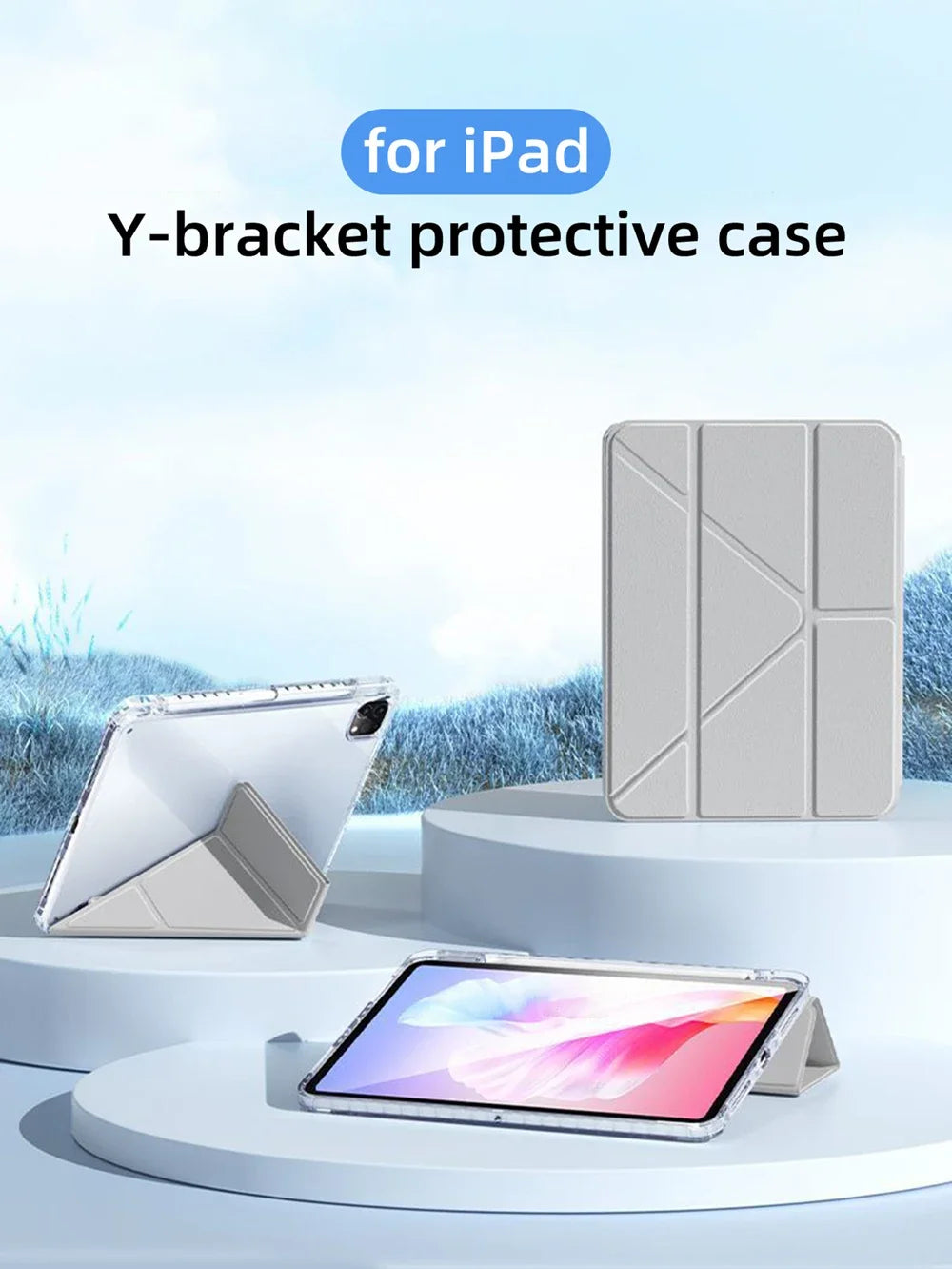 For iPad Case 2024 iPad Pro 13/11 M4 Air 11/13 M2 for 10th Gen Pro 12.9/11 Air 4/5th mini 6 Cover Y-bracket Acrylic Transparent