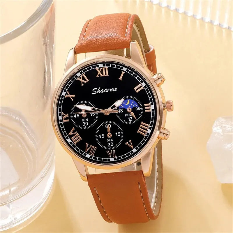 Fashion Mens Sports Watches Man Business Quartz Wristwatch Luxury Brown Leather Bracelet Men Casual Luminous Clock Watch