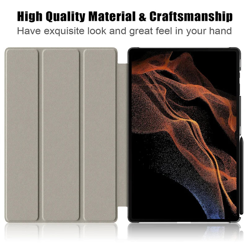 For Samsung Galaxy Tab S10 Ultra Case 14.6" Magnetic Fold PU Leather Stand Hard Tablet Funda For Galaxy Tab S9 Ultra Case Cover
