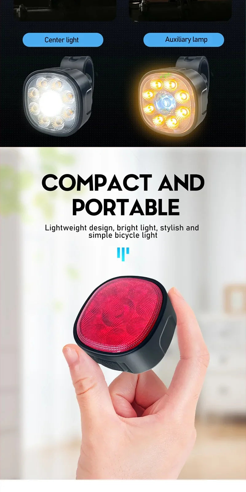 Bike Lights Set High Brightness MTB Bicycle Lamp Type-C Rechargeable Front and Rear Cycling Safety LED Lighting Bicycle Lantern