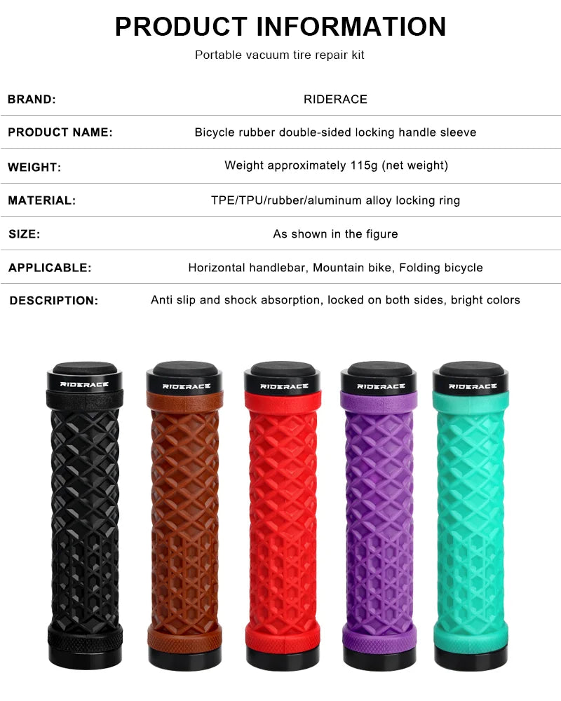 RIDERACE Bicycle Handlebar Grips Soft Rubber MTB Mountain Bike Lock on Handle Bar Cover Shockproof Anti-Slip Ergonomic Cycling