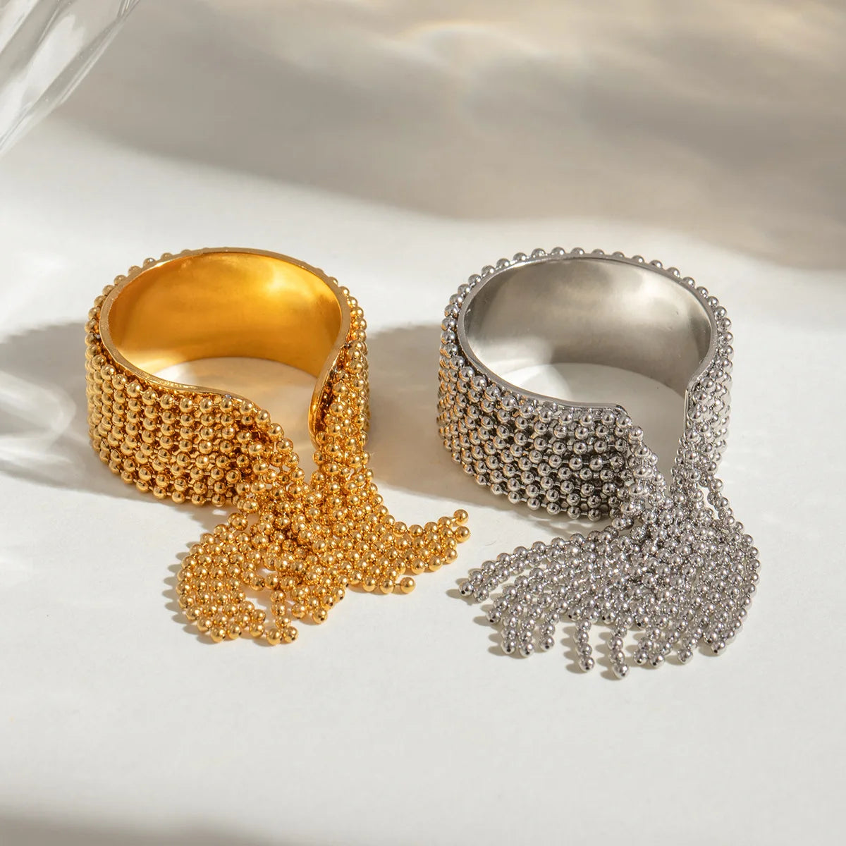 Stylish Stainless Steel Chain Tassel Ring Adjustable 18K PVD Gold Plated High Quality Charming Fashion Gold Jewelry