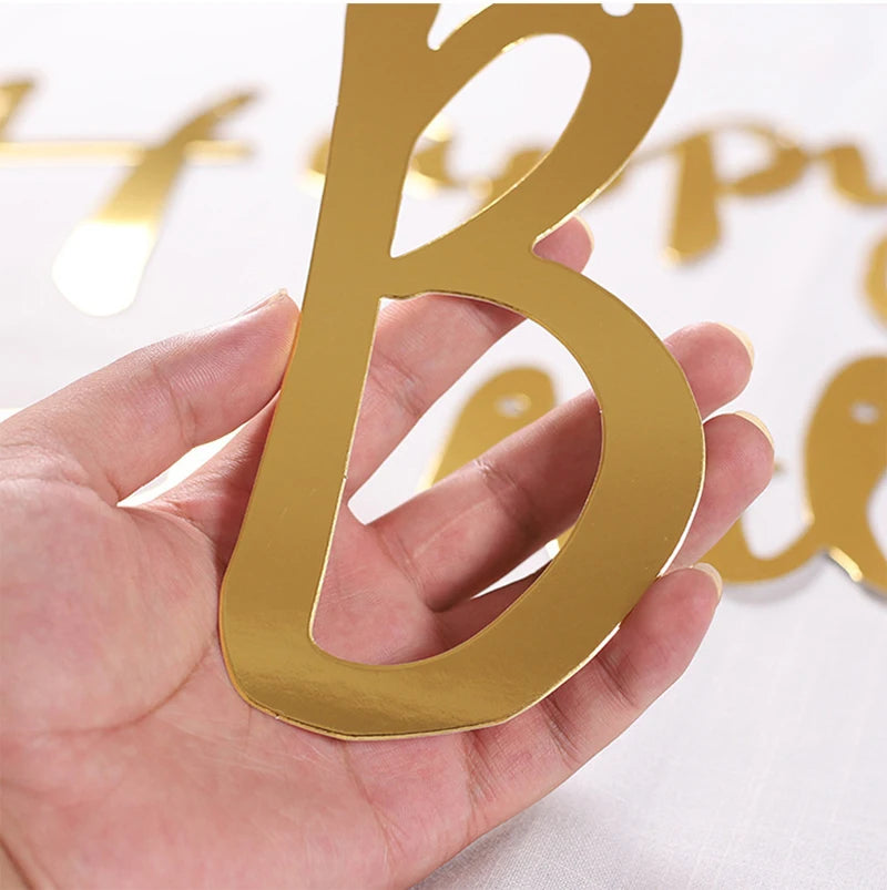 Gold Happy Birthday Banner Birthday Wedding Party Decoration Hanging Garland Banner Baby Shower 1st Birthday Boy Girl
