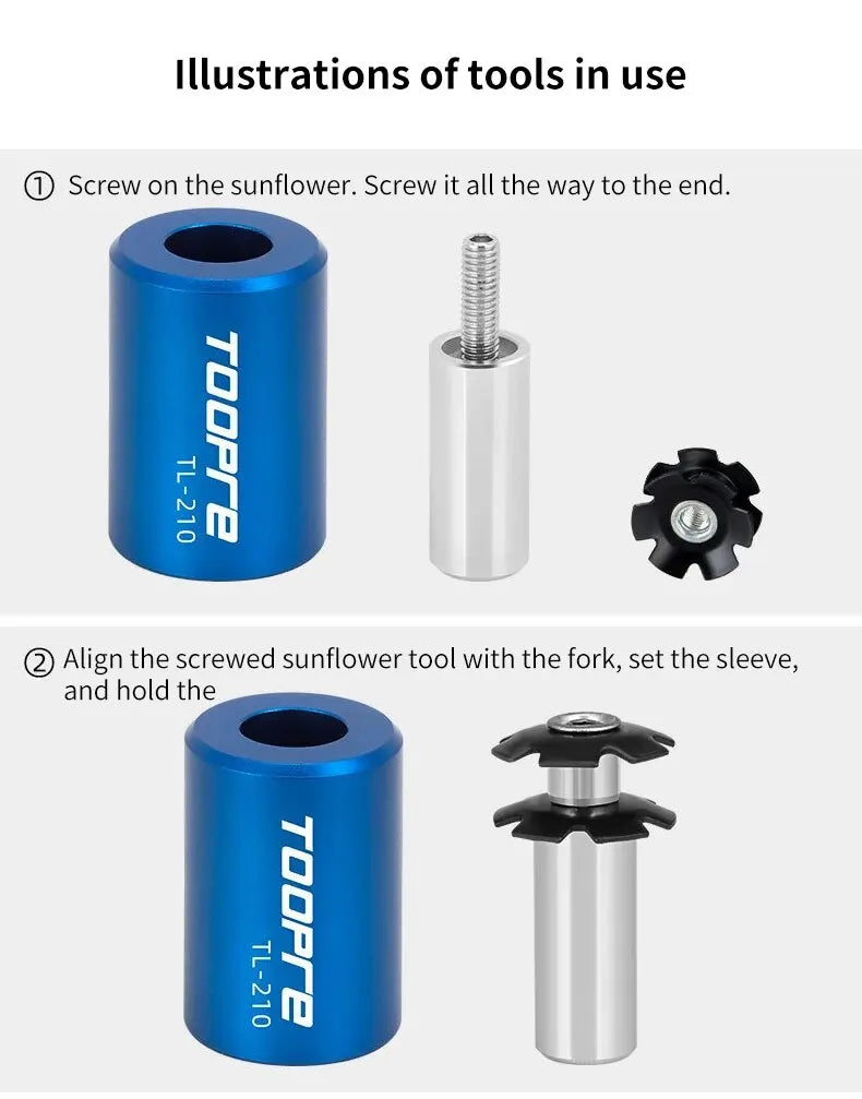 TOOPRE Mountain Road Bicycle Sunflower Insertion Tool Front Fork Bowl Set Steel Flower Core Installation Sleeve