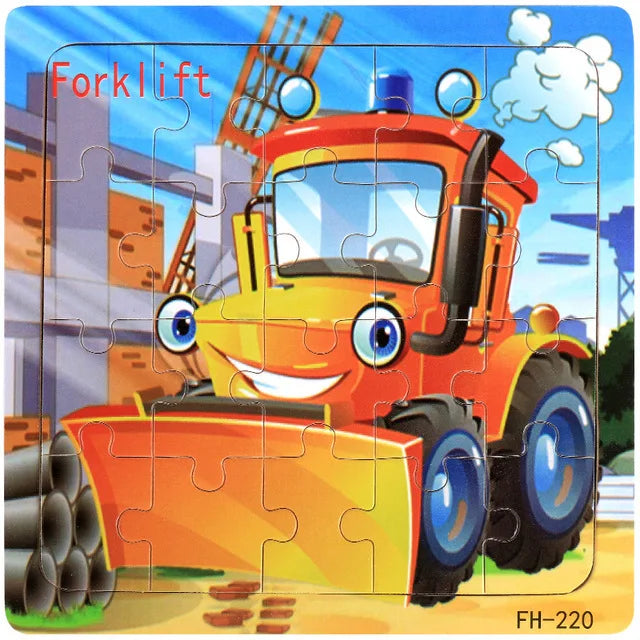Baby Toys 20Piece Wooden Puzzle Cartoon Animal Vehicle 3D Jigsaw Puzzle Game Montessori Educational Toys For Children Gifts