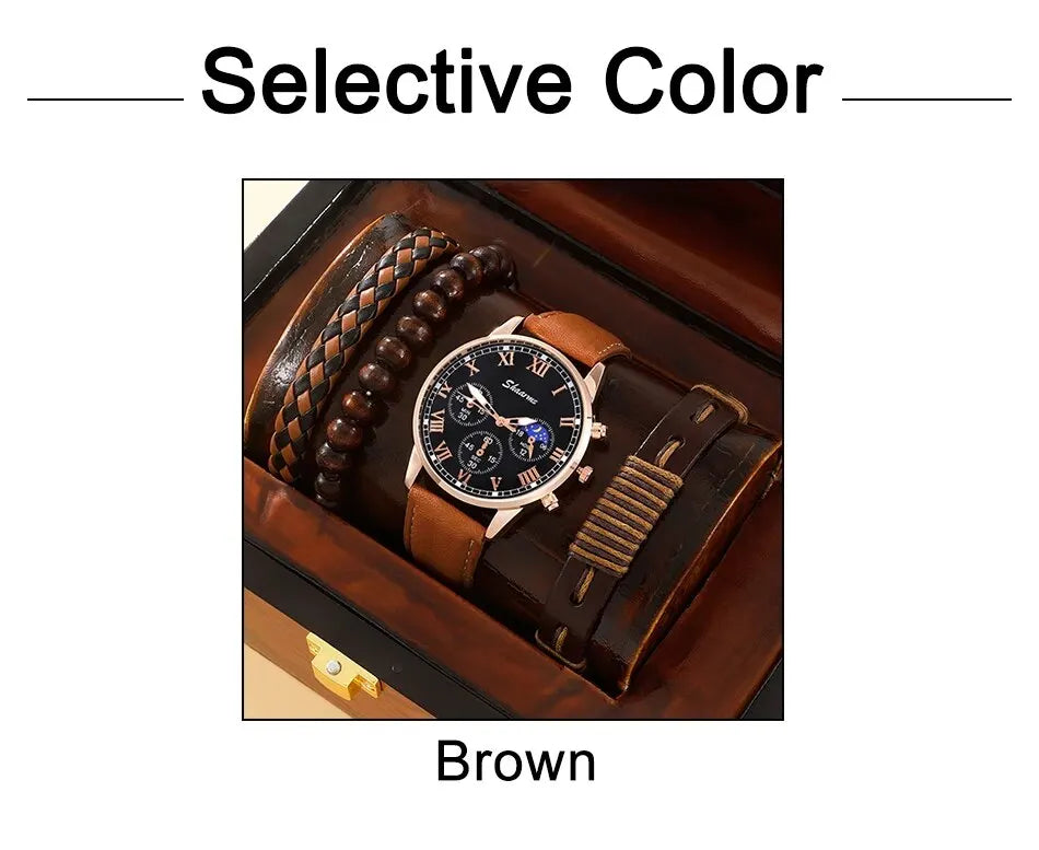 Fashion Mens Sports Watches Man Business Quartz Wristwatch Luxury Brown Leather Bracelet Men Casual Luminous Clock Watch