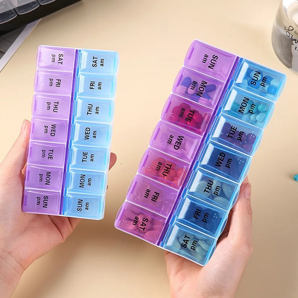 7 Days a Week Pill Organizer Morning and Night Pill Holder Storage Box Splitter Travel Medicine Organizer Portable Medicine and