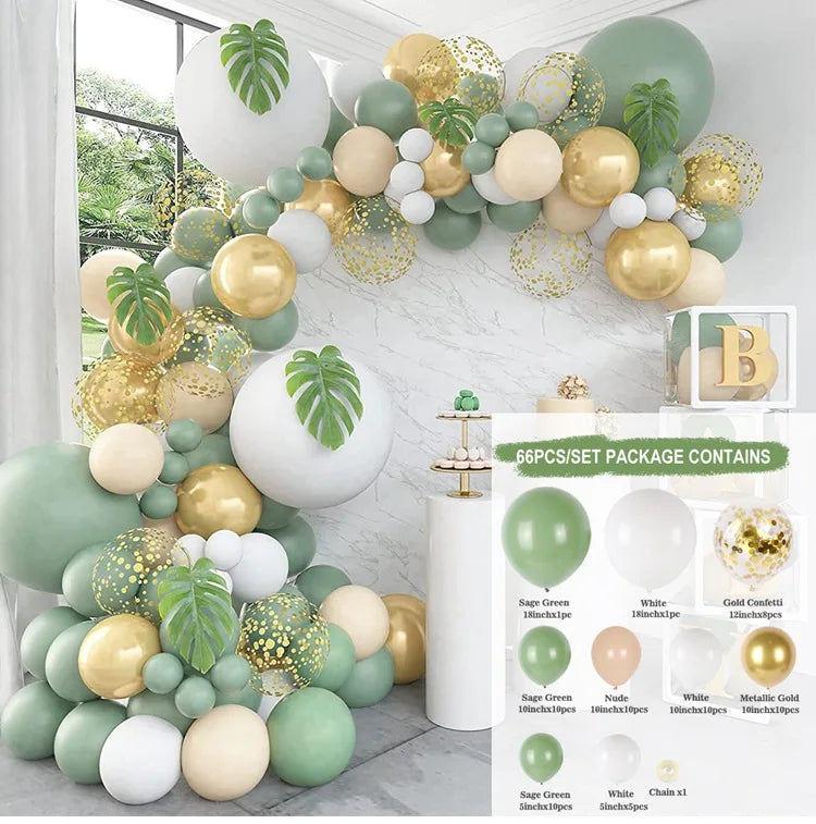 Green Balloon Garland Arch Kit Jungle Safari Party Baloon Birthday Party Decor Kids Baby Shower Wild One Wedding Latex Ballons