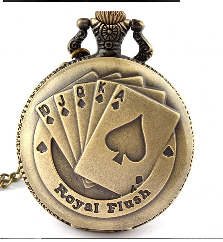 Best Gifts Luxury Quartz Pocket Watch Design Playing Card Necklace Pendant Pocket Watch Clock for Mens Womens