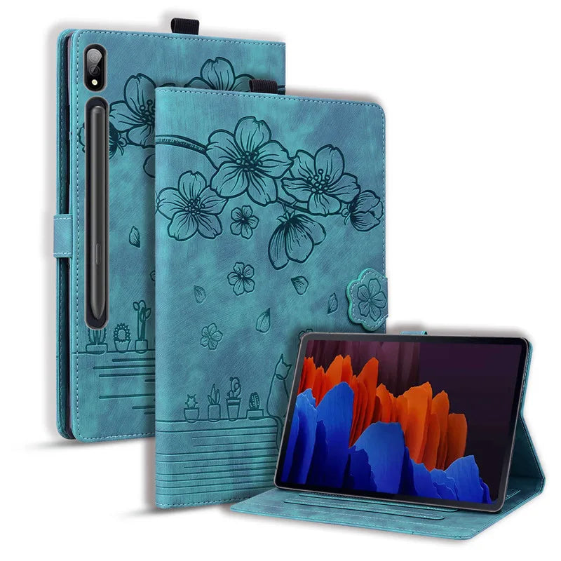 For Samsung Galaxy Tab S7 FE 12.4 Tablet Case Cute Cat Flower Funda For Galaxy Tab S10 Plus S9 FE S7 S8+ A9 Plus 11 12.4 Cover