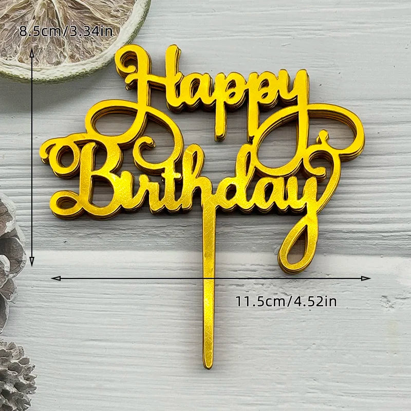 10Pcs Acrylic Happy Birthday Cake Topper Black Gold Silver Designs Cake Decorations for Kids, Men, Women & Baby Showers