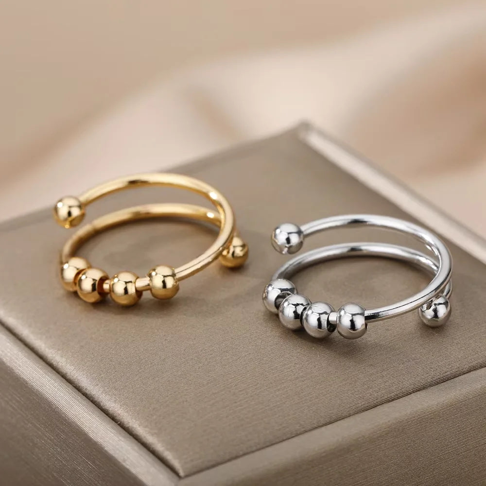 Anti Stress Anxiety Fidget Rings for Women Stainless Steel Sunflower Sun Star Spinner Ring Christmas Jewelry Gifts