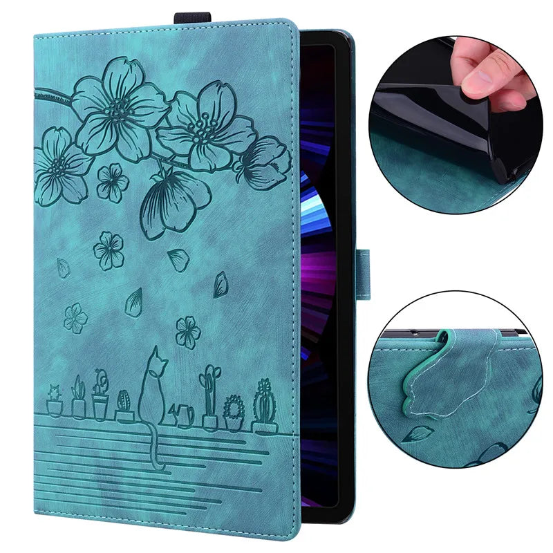 For Samsung Galaxy Tab S7 FE 12.4 Tablet Case Cute Cat Flower Funda For Galaxy Tab S10 Plus S9 FE S7 S8+ A9 Plus 11 12.4 Cover